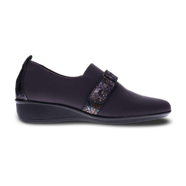 Revere Comfort Shoes Genoa Stretch Loafer - Graphite/Black Metallic Python