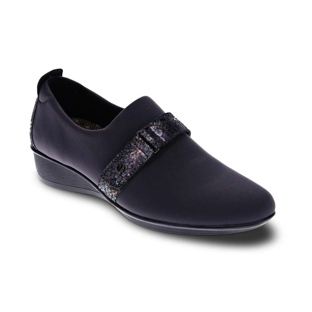 revere comfort shoes Genoa Stretch Loafer - Graphite/Black Metallic Python