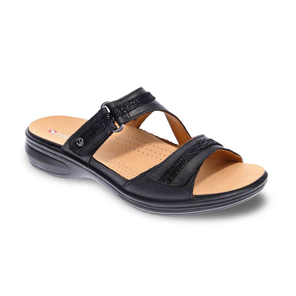 revere comfort shoes Rio Slide - Onyx/Black Lizard