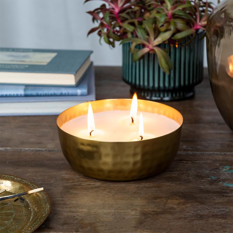 rex london 3-wick scented candle bowl - Gold tone hammered metal