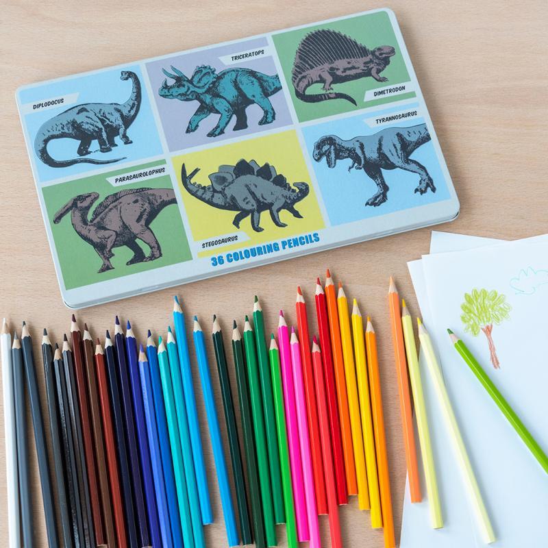 rex london 36 colouring pencils in a tin - Prehistoric Land