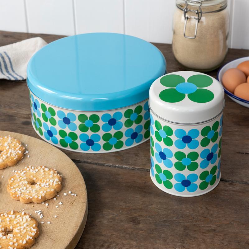 Rex London Canister Storage Tin - Blue And Green Daisy
