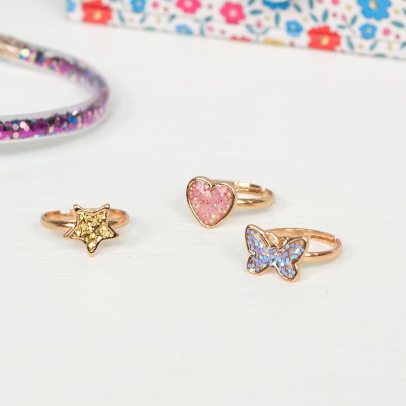 Rex London Children's Glitter Rings (set Of 3) - Fairies In The Garden