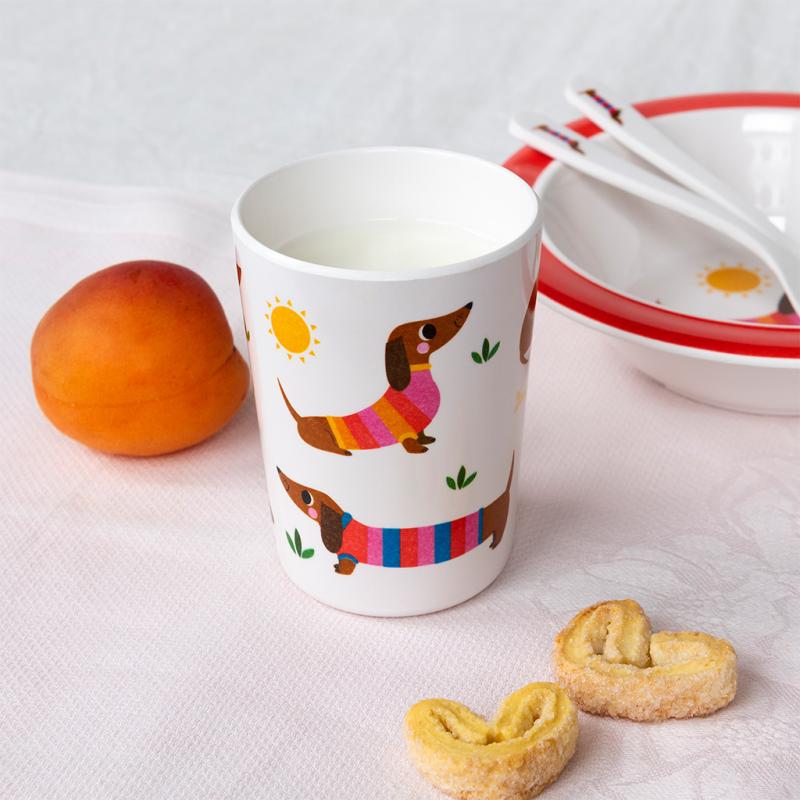 rex london Children's melamine beaker - Sunny Sausage Dog