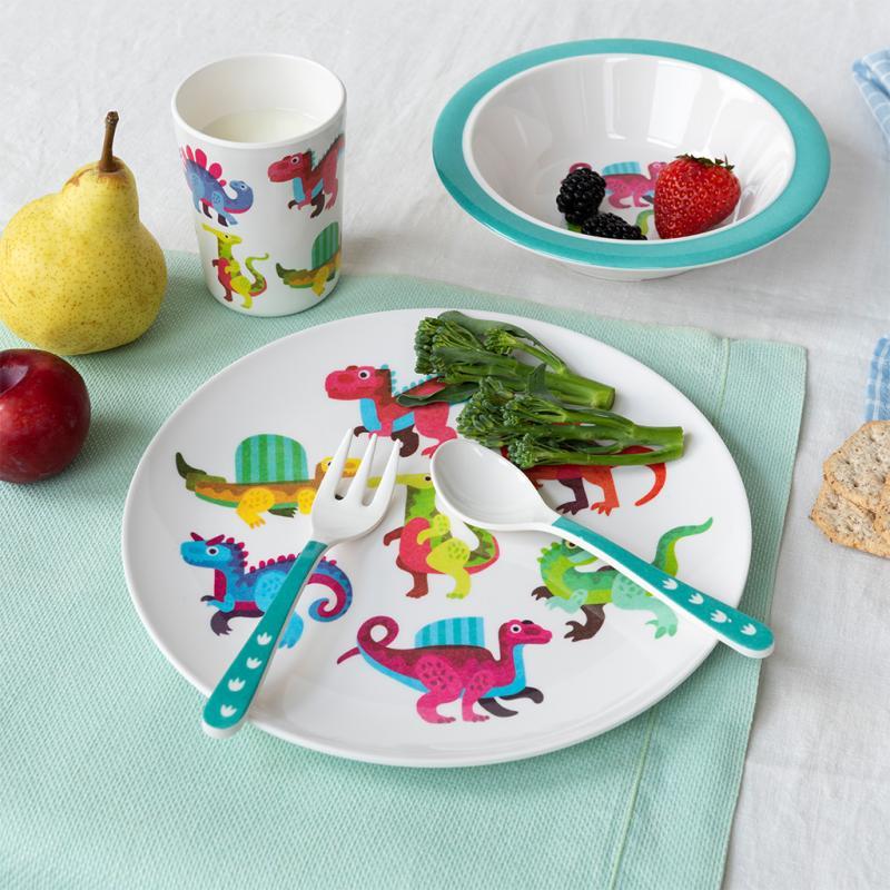 rex london Children's melamine dinner set (5 pieces) - Baby Dinos