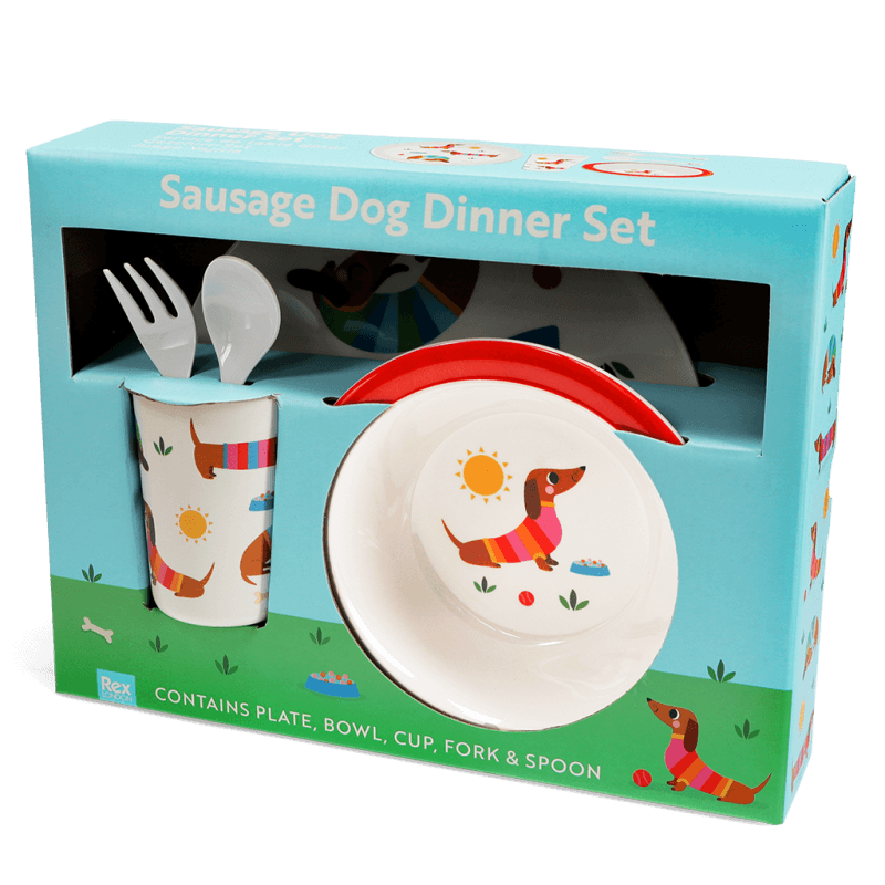 Rex London Children's Melamine Dinner Set (5 Pieces) - Sunny Sausage Dog