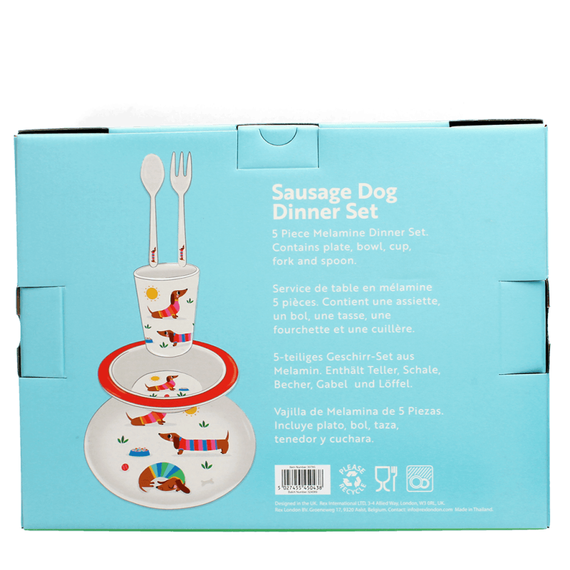 Rex London Children's Melamine Dinner Set (5 Pieces) - Sunny Sausage Dog
