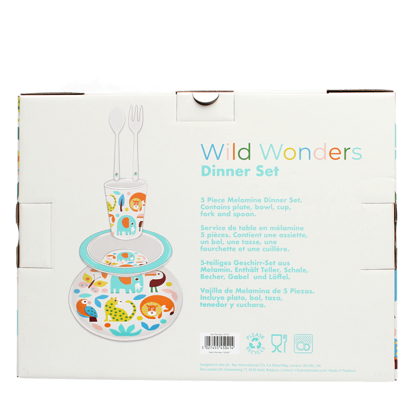 Rex London Children's Melamine Dinner Set (5 Pieces) - Wild Wonders