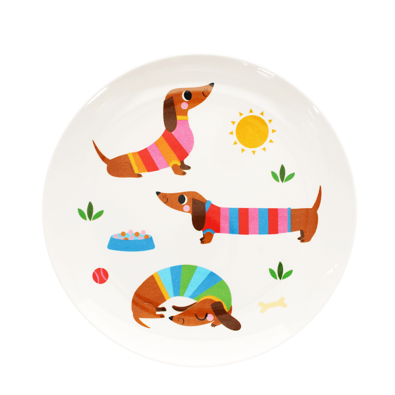 Rex London Children's Melamine Plate - Sunny Sausage Dog