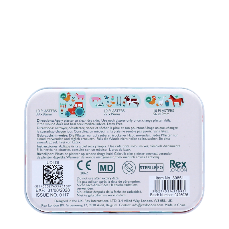 Rex London Children's Plasters In A Tin (30 Pcs) - Farmyard