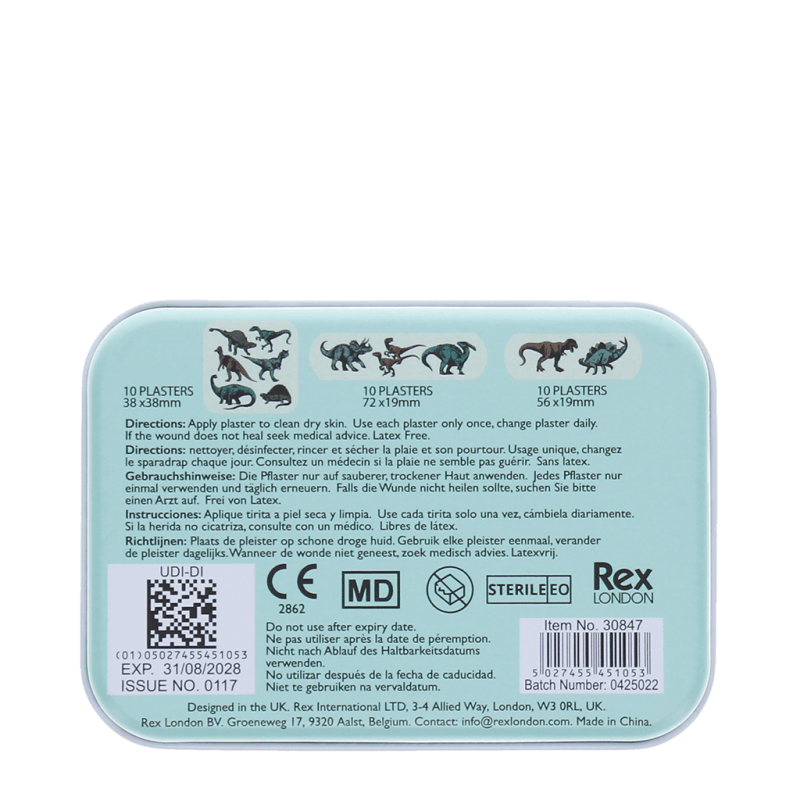 Rex London Children's Plasters In A Tin (30 Pcs) - Prehistoric Land