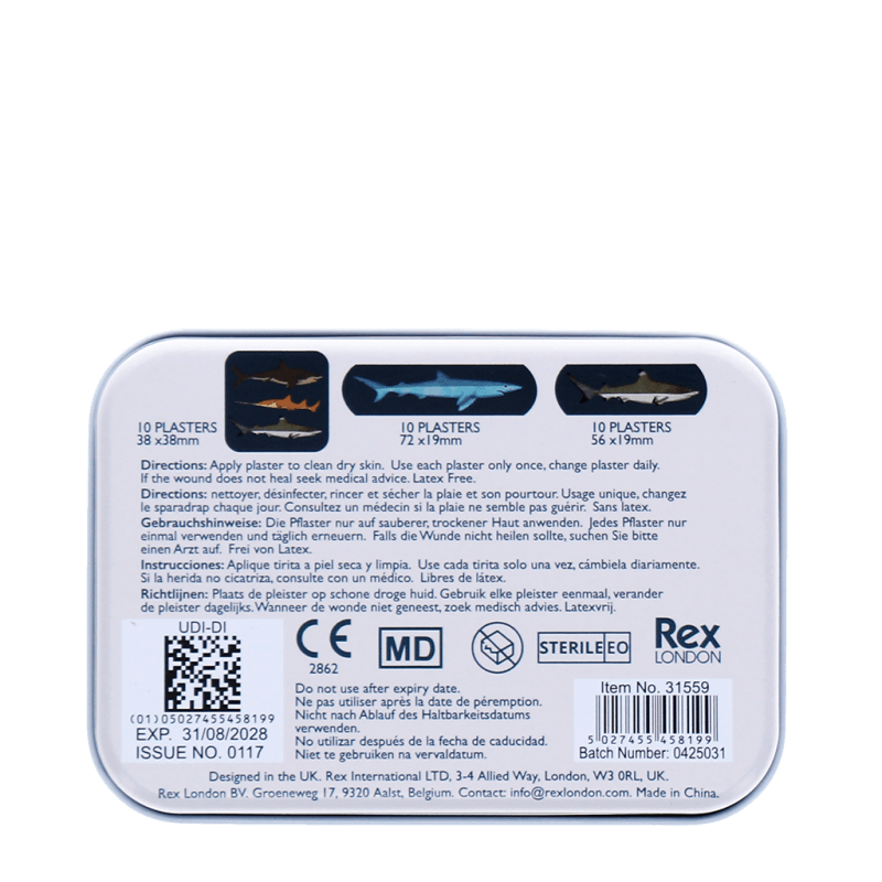 Rex London Children's Plasters In A Tin (30 Pcs) - Sharks