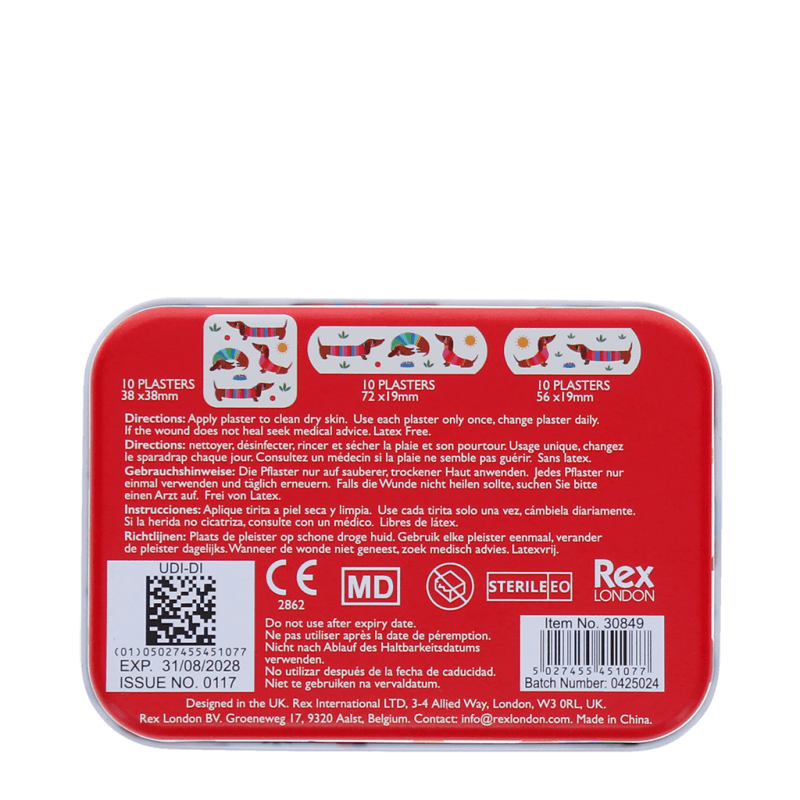 Rex London Children's Plasters In A Tin (30 Pcs) - Sunny Sausage Dog