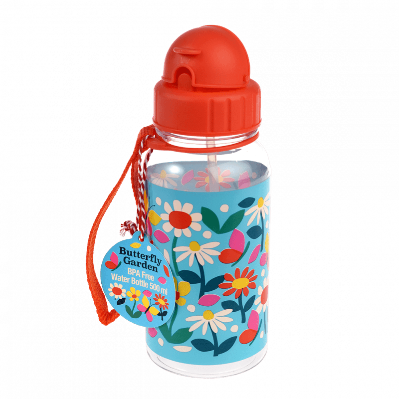 Rex London Children's Water Bottle - Butterfly Garden (integrated Straw 500ml)