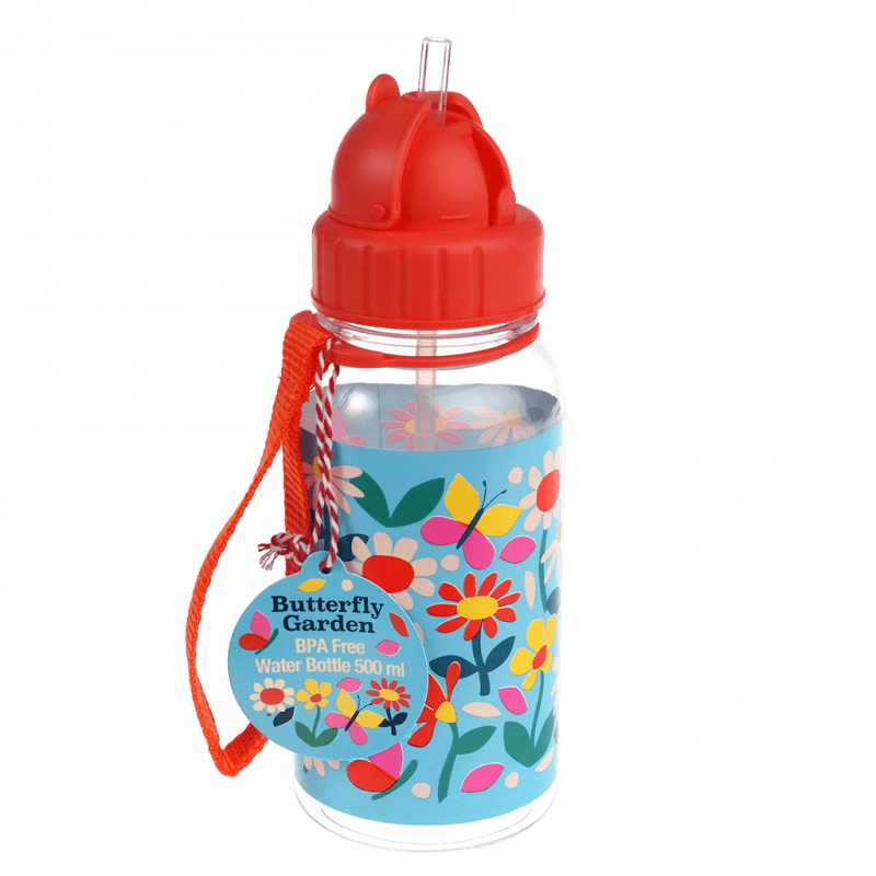 Rex London Children's Water Bottle - Butterfly Garden (integrated Straw 500ml)