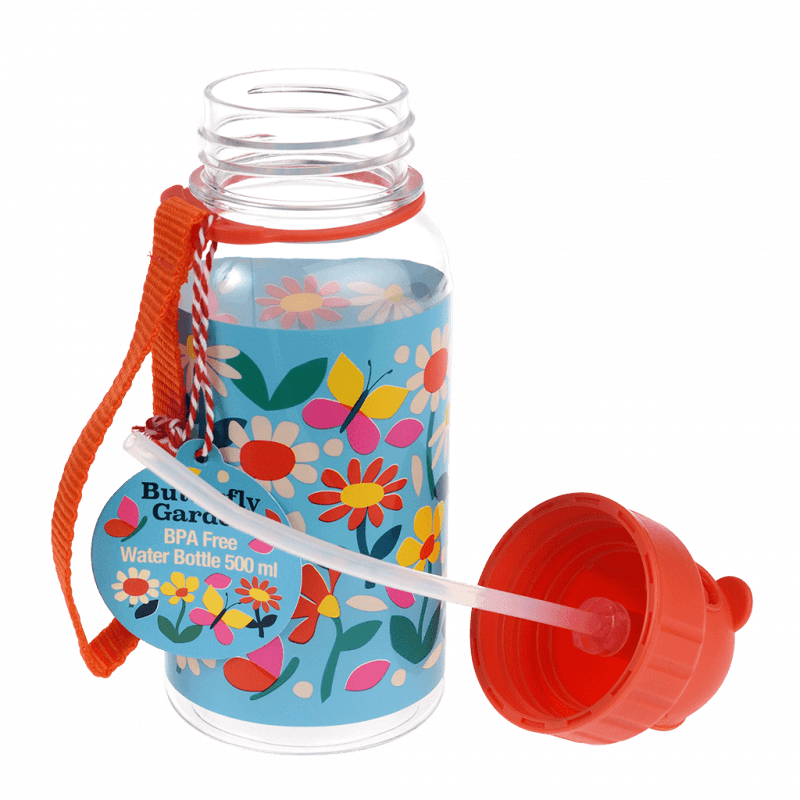 Rex London Children's Water Bottle - Butterfly Garden (integrated Straw 500ml)
