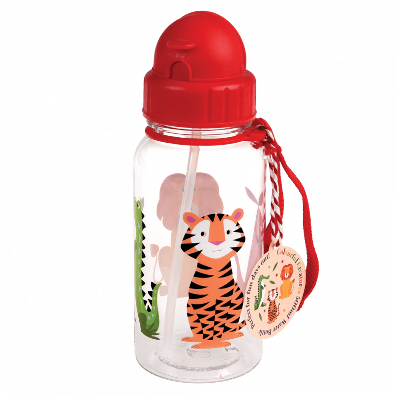 Rex London Children's Water Bottle - Colourful Creatures (integrated Straw 500ml)