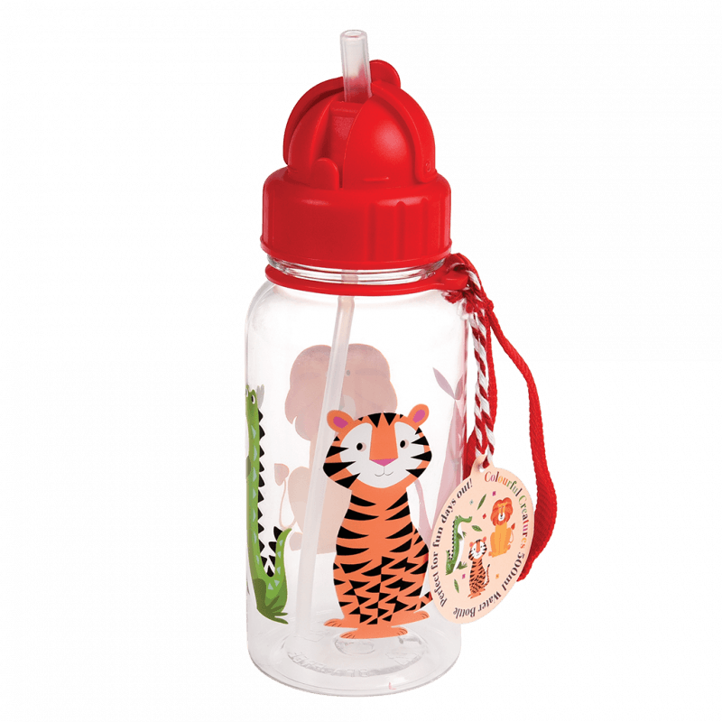 Rex London Children's Water Bottle - Colourful Creatures (integrated Straw 500ml)