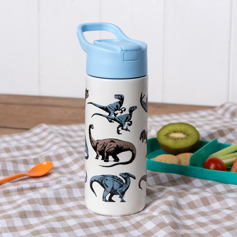 rex london Children's water bottle - Dinosaur (stainless steel with straw 500ml)