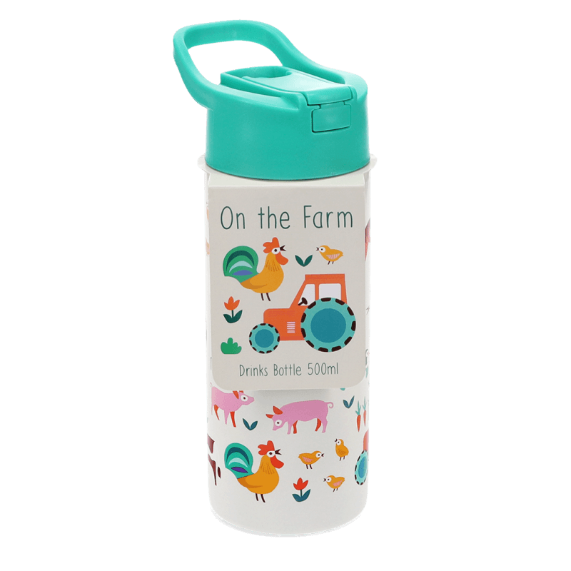 Rex London Children's Water Bottle - Farmyard (stainless Steel With Straw 500ml)