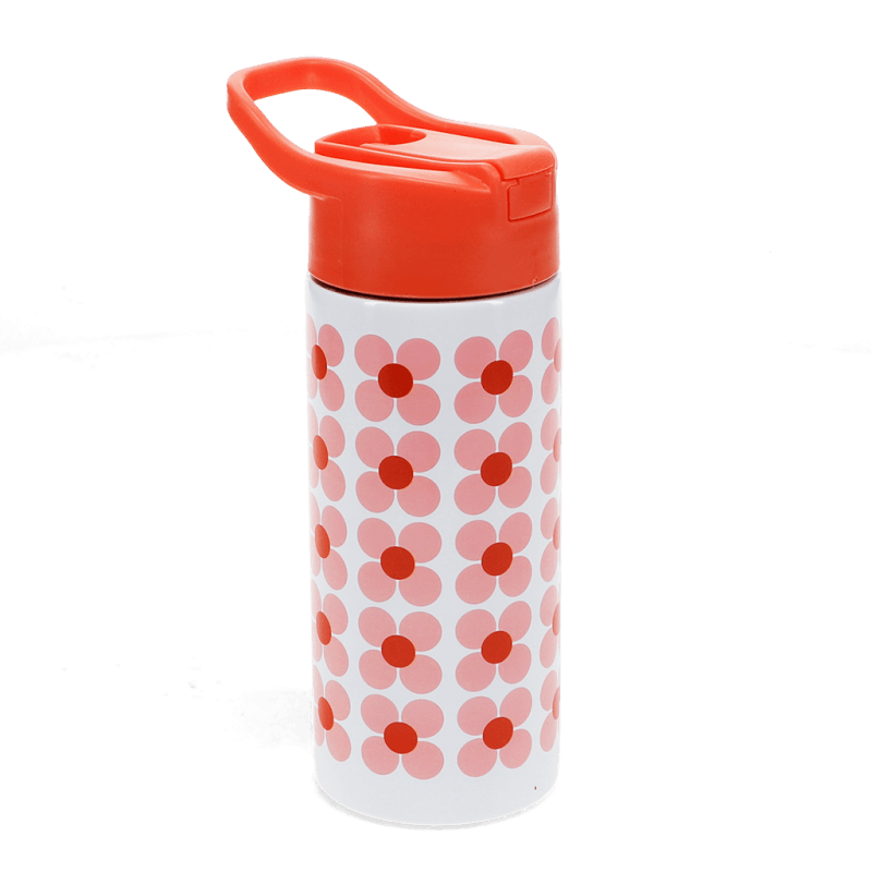 Rex London Children's Water Bottle - Pink Daisy (stainless Steel With Straw 500ml)