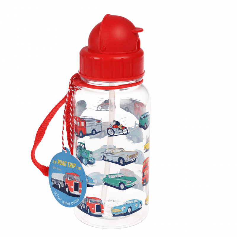 Rex London Children's Water Bottle - Road Trip (integrated Straw 500ml)