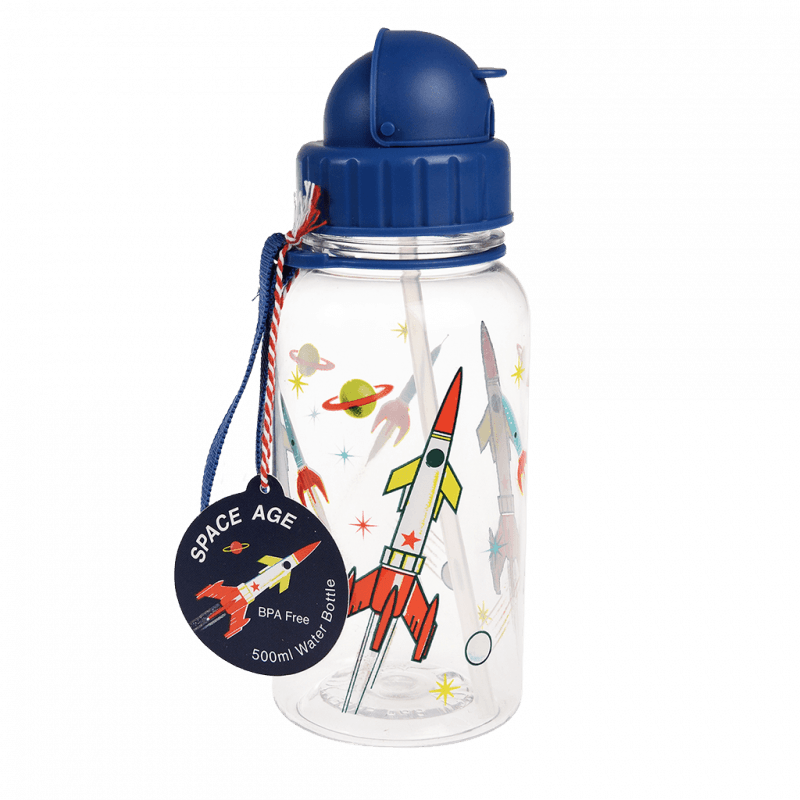 Rex London Children's Water Bottle - Space Age Clear (integrated Straw 500ml)