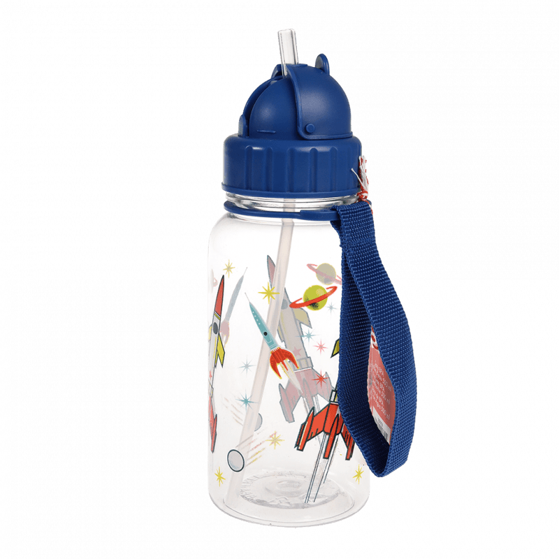 Rex London Children's Water Bottle - Space Age Clear (integrated Straw 500ml)