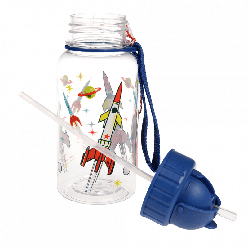 Rex London Children's Water Bottle - Space Age Clear (integrated Straw 500ml)