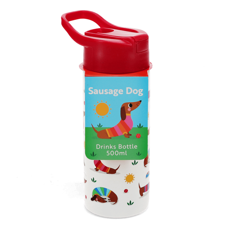 Rex London Children's Water Bottle - Sunny Sausage Dog (stainless Steel With Straw 500ml)