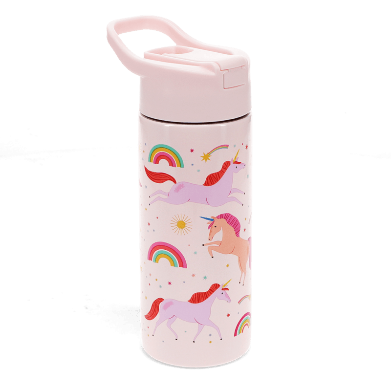 Rex London Children's Water Bottle - Unicorn (stainless Steel With Straw 500ml)