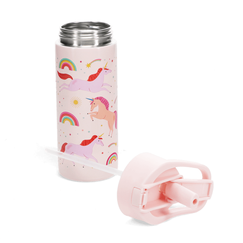 Rex London Children's Water Bottle - Unicorn (stainless Steel With Straw 500ml)