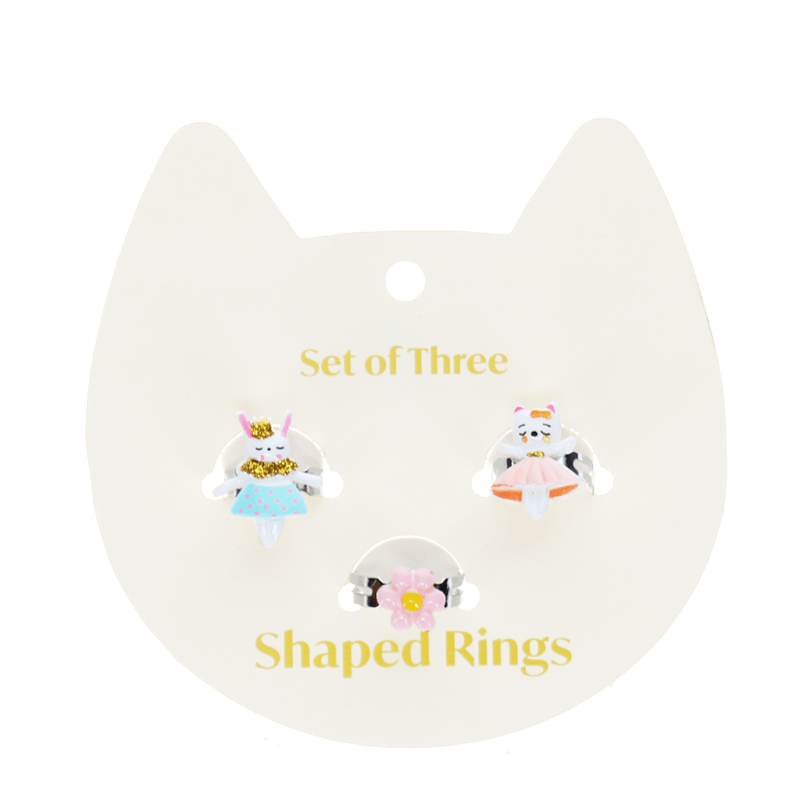Rex London Cute Rings (set Of 3) - Bunny Cat And Flower