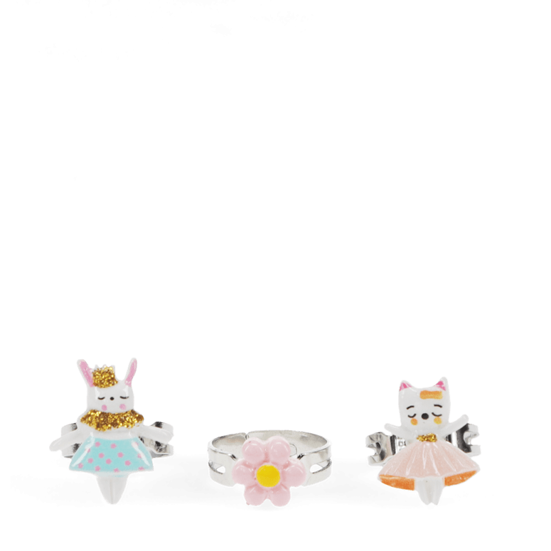 Rex London Cute Rings (set Of 3) - Bunny Cat And Flower
