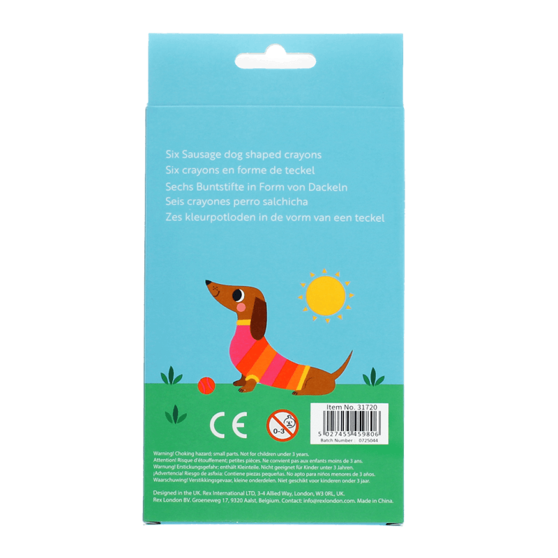 Rex London Dog Shaped Crayons (set Of 6) - Sunny Sausage Dog