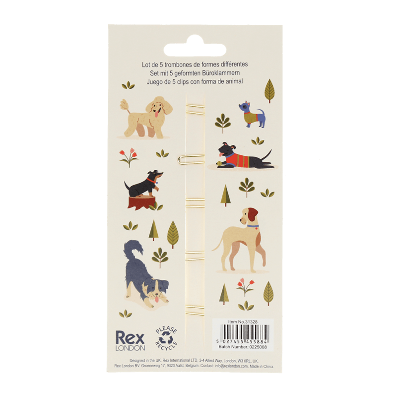Rex London Dog Shaped Paper Clips (set Of 5) - Dog Park