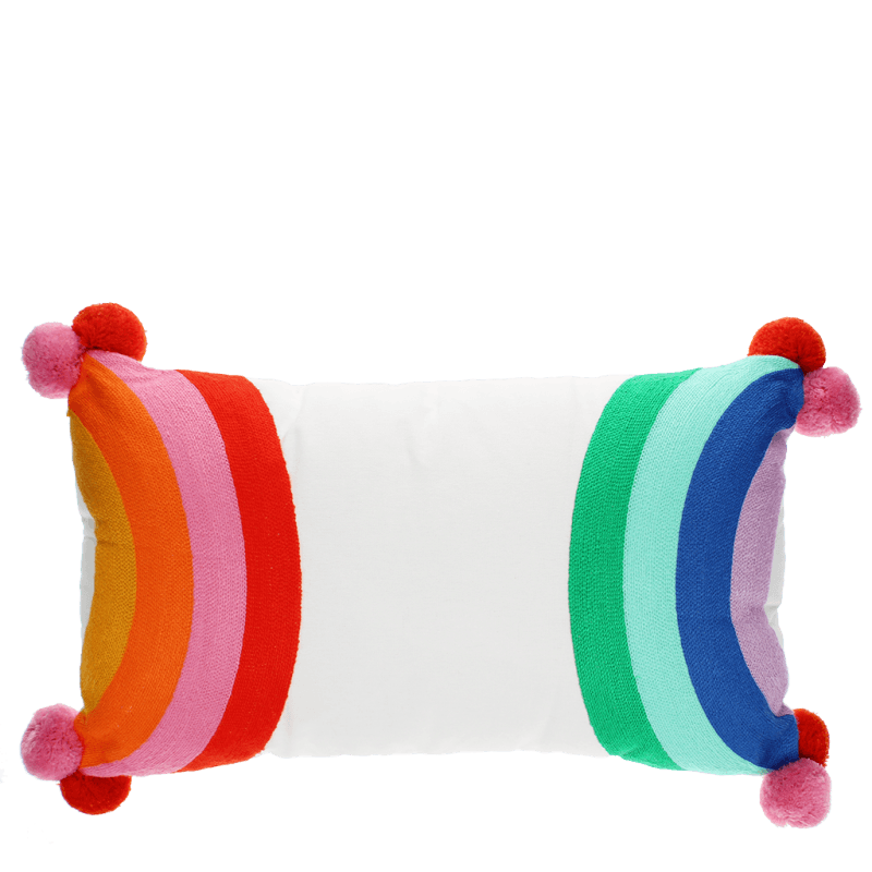 Rex London Embroidered Cushion With Pom Poms - Rainbow