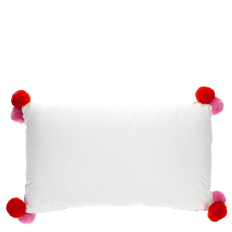 Rex London Embroidered Cushion With Pom Poms - Rainbow