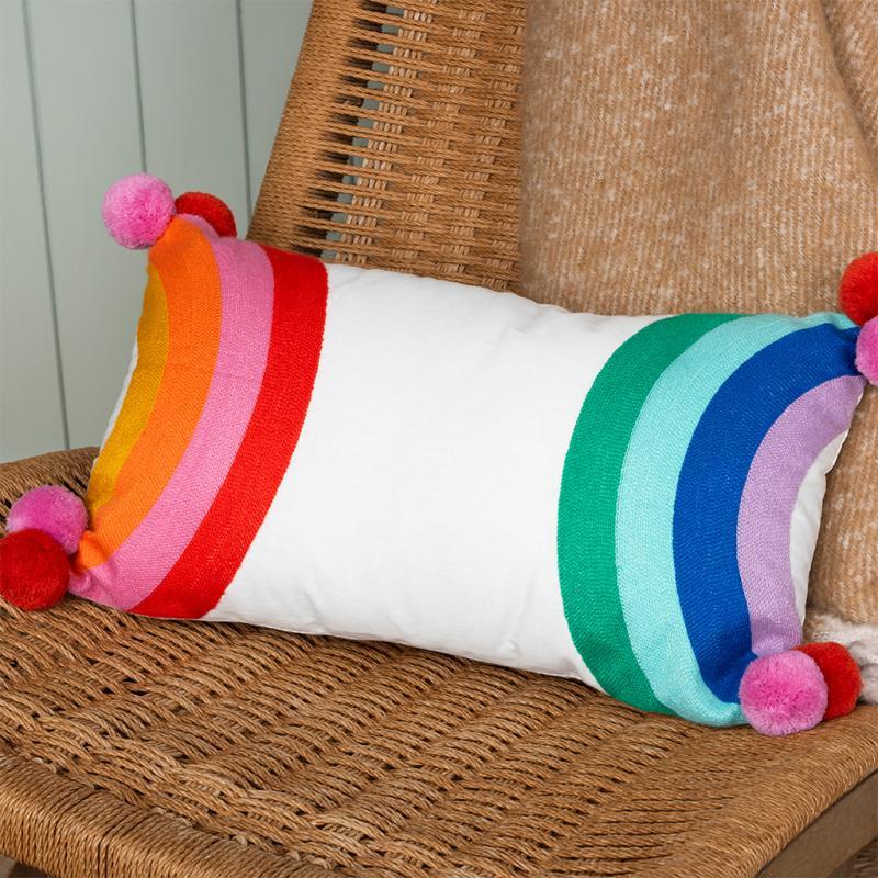 rex london Embroidered cushion with pom poms - Rainbow