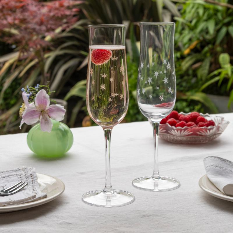 Rex London Etched Star Champagne Glasses 200ml (set Of 2) - Clear