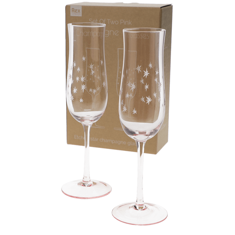 Rex London Etched Star Champagne Glasses 200ml (set Of 2) - Pink