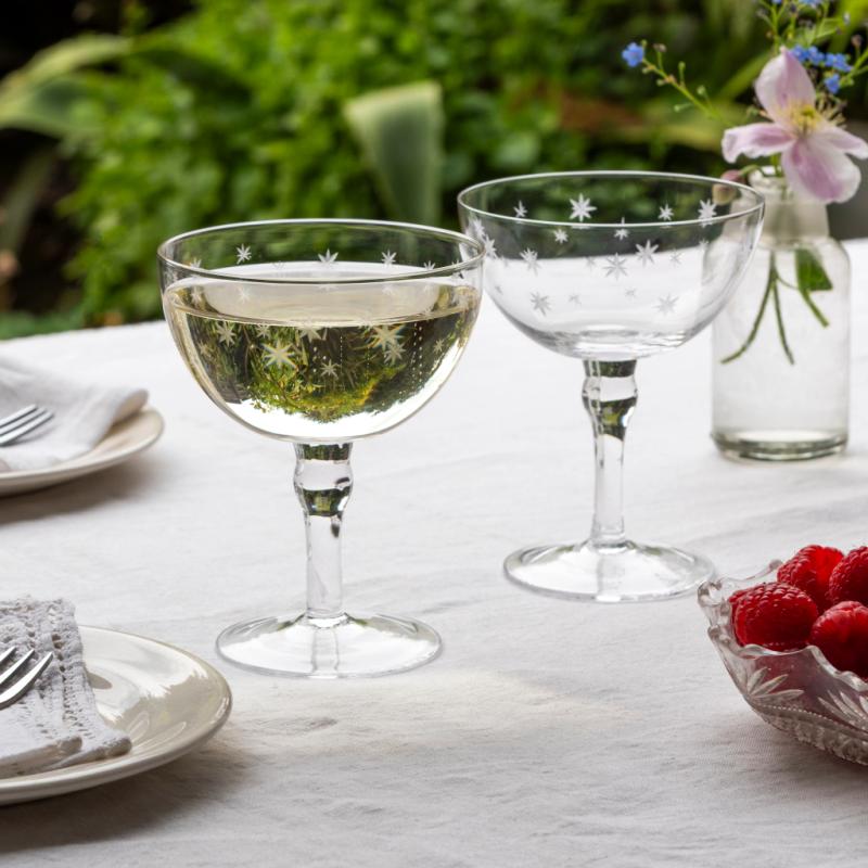 rex london Etched star coupe cocktail glasses 200ml (set of 2) - Clear