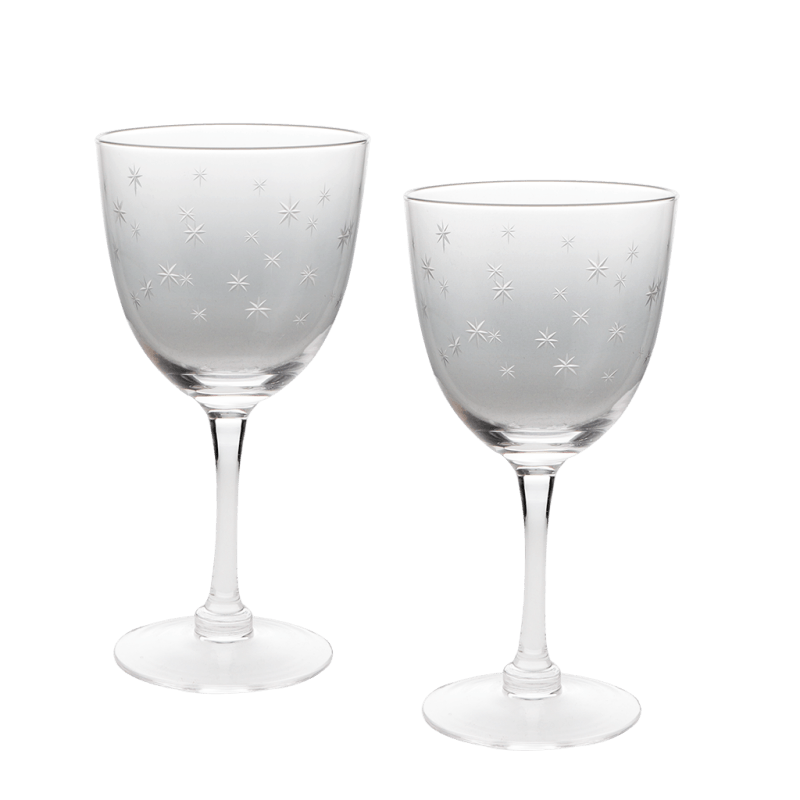 Rex London Etched Star Wine Glasses 250ml (set Of 2) - Clear