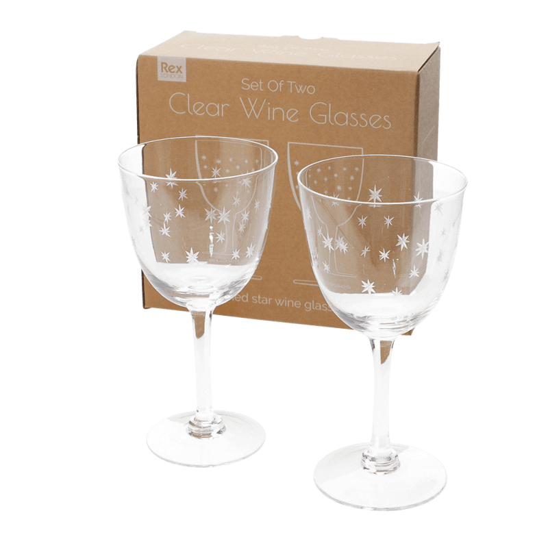 Rex London Etched Star Wine Glasses 250ml (set Of 2) - Clear