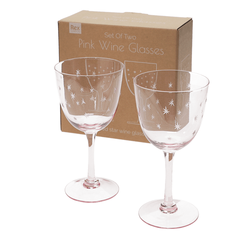 Rex London Etched Star Wine Glasses 250ml (set Of 2) - Pink