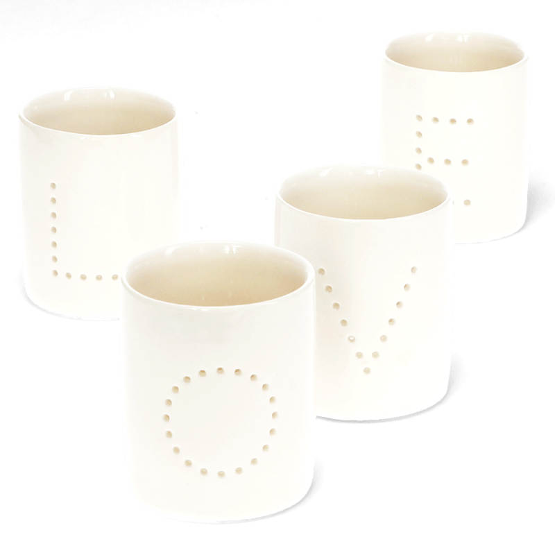 Rex London Glossy Ceramic Tealight Holders (set Of 4) - LOVE