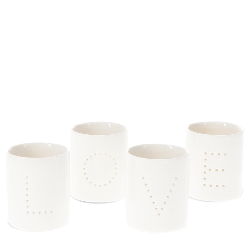 Rex London Glossy Ceramic Tealight Holders (set Of 4) - LOVE