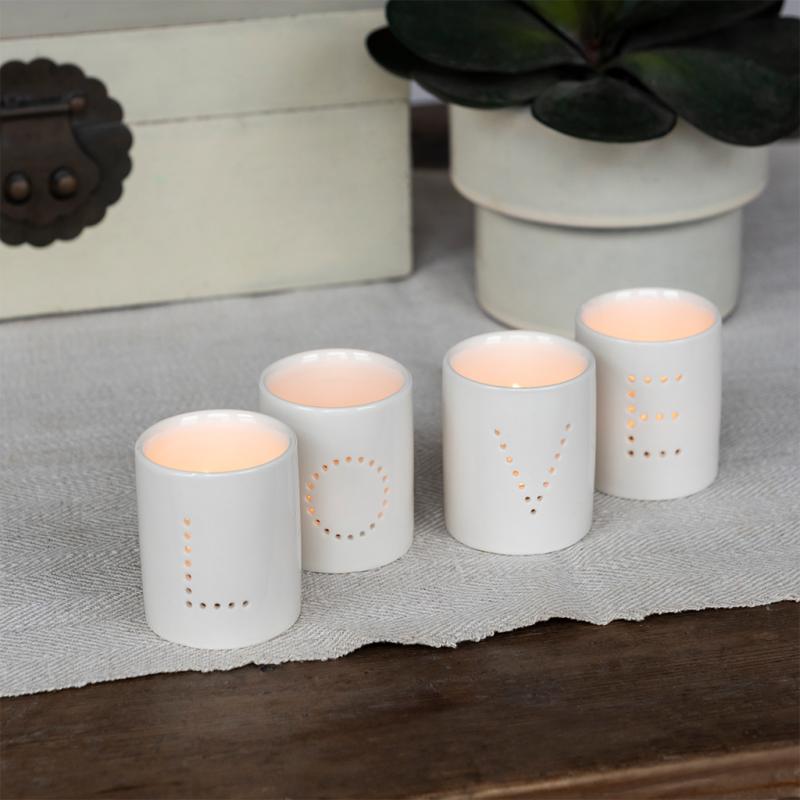 rex london Glossy ceramic tealight holders (set of 4) - LOVE