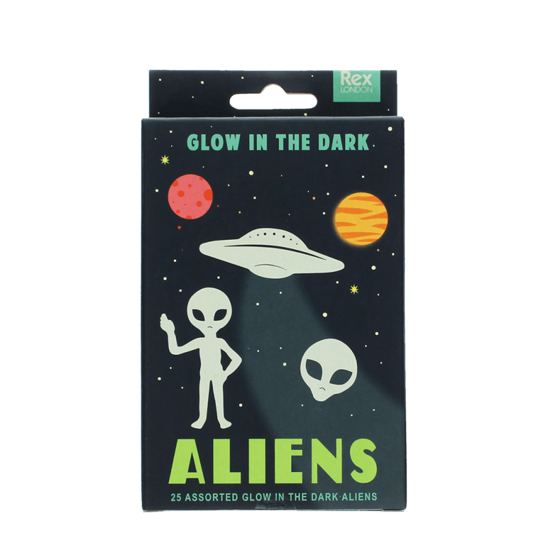 Rex London Glow In The Dark Stick-on Shapes (box Of 25) - Aliens