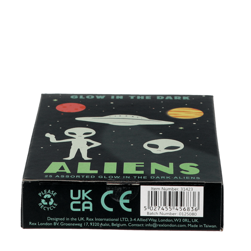 Rex London Glow In The Dark Stick-on Shapes (box Of 25) - Aliens
